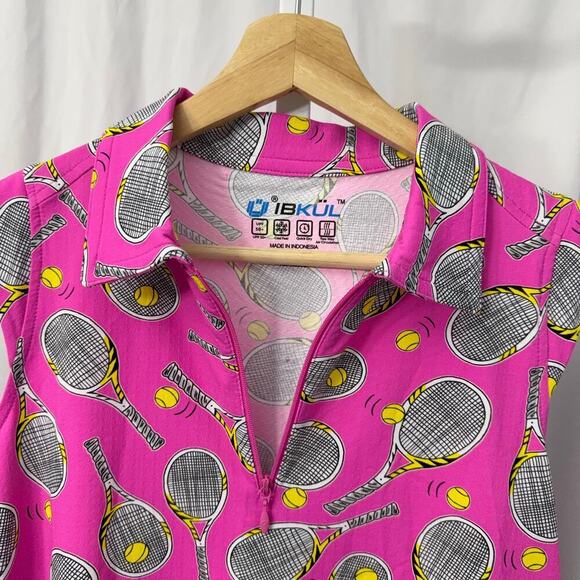 Ibkul Sleeveless Zip Polo Shirt Pink Small Tennis - Picture 2 of 10